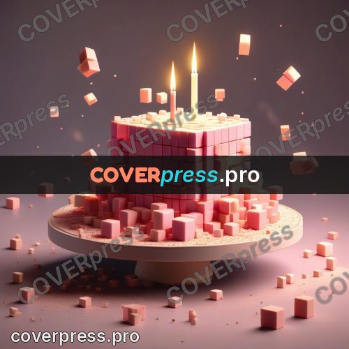 Geometric 3d artwork: pink cake with a candle