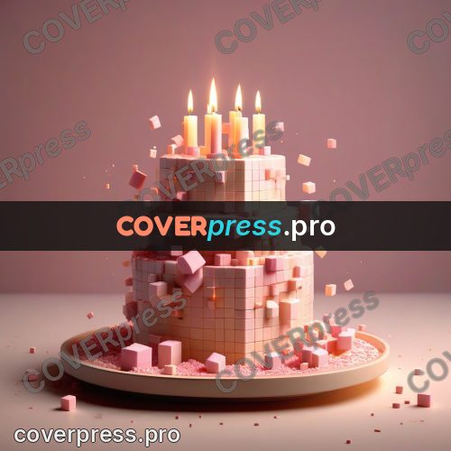 Geometric 3d artwork: pink cake with a candle