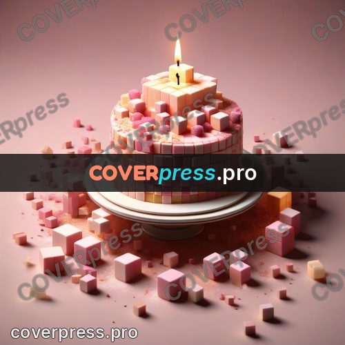 Geometric 3d artwork: pink cake with a candle