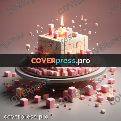 Geometric 3d artwork: pink cake with a candle