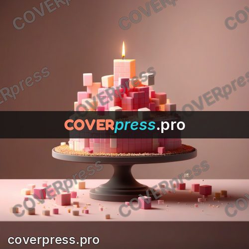 Geometric 3d artwork: pink cake with a candle