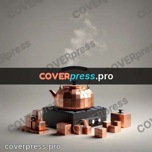 Geometric 3d artwork: copper kettle on a stove