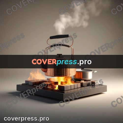 Geometric 3d artwork: copper kettle on a stove