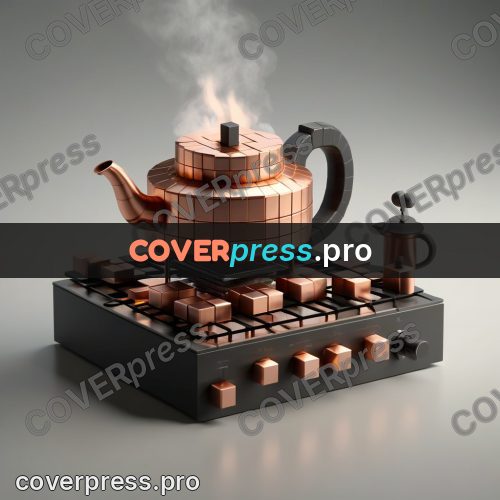 Geometric 3d artwork: copper kettle on a stove