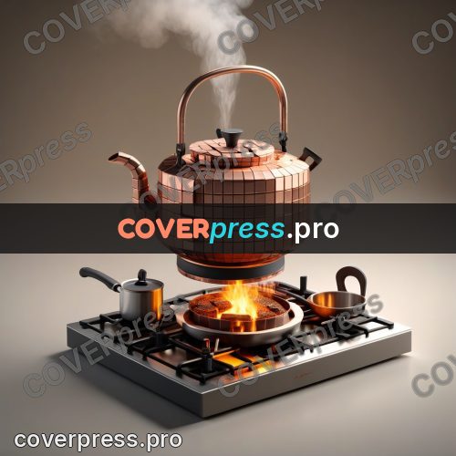 Geometric 3d artwork: copper kettle on a stove