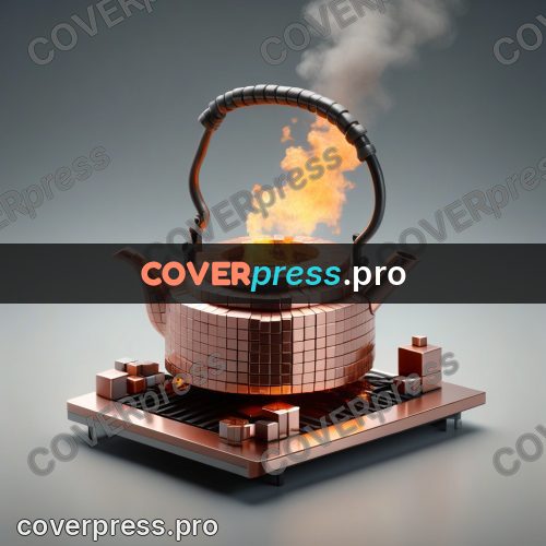 Geometric 3d artwork: copper kettle on a stove