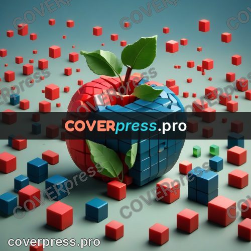 Geometric 3d artwork: apple with a green leaf