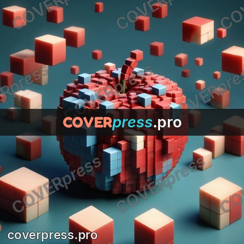 Geometric 3d artwork: apple with a green leaf