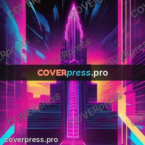 Cyberpunk illustration: neon skyscraper at night