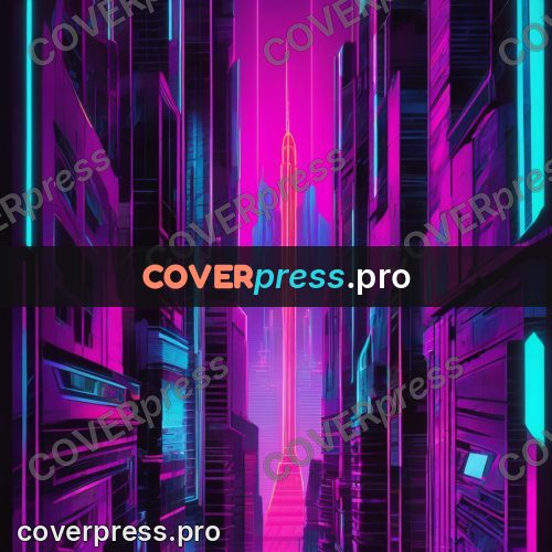 Cyberpunk illustration: neon skyscraper at night