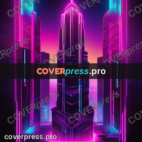 Cyberpunk illustration: neon skyscraper at night