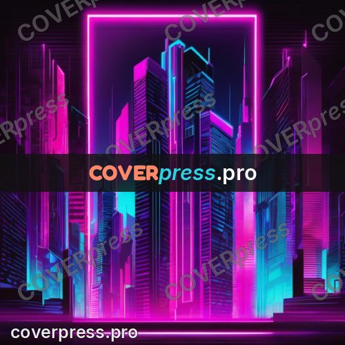 Cyberpunk illustration: neon city inside a frame