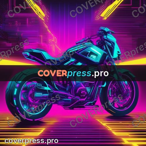 Cyberpunk illustration: neon motorcycle on a dark ground