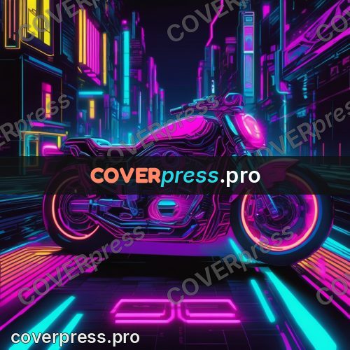 Cyberpunk illustration: neon motorcycle on a dark ground