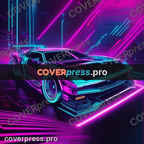 Cyberpunk illustration: racing car in neon