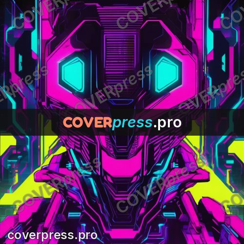 Cyberpunk illustration: battle robot on a dark ground