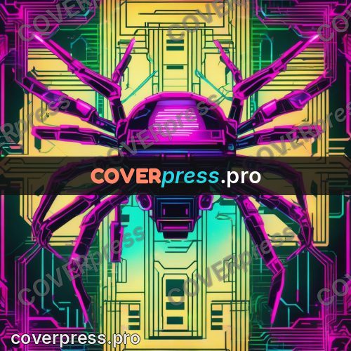 Cyberpunk illustration: spider robot in neon light