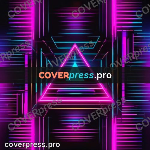 Cyberpunk illustration: neon triangle in the depth