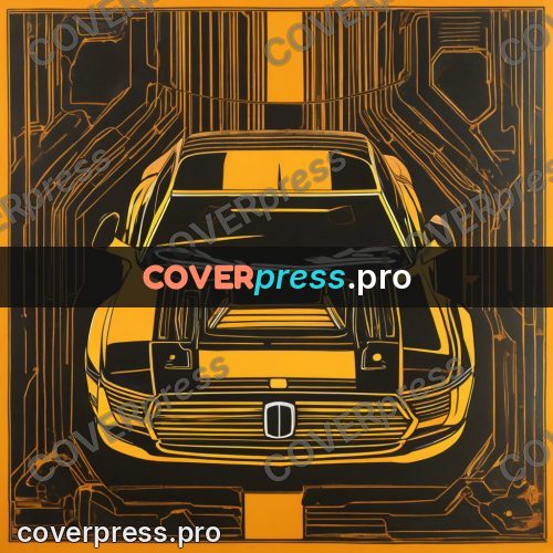 Cyberpunk illustration: yellow sports car on black