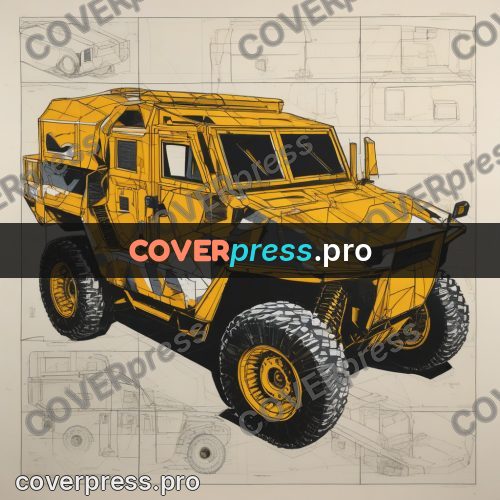 Cyberpunk illustration: yellow all terrain vehicle
