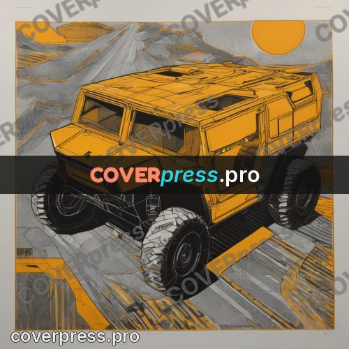 Cyberpunk illustration: yellow all terrain vehicle