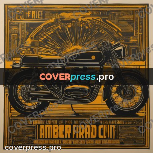Cyberpunk illustration: motorcycle on an amber ground
