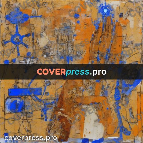 Mixed media illustration: hand of parts on orange