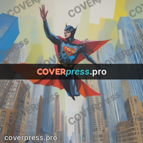 Mixed media illustration: hero leaping between buildings
