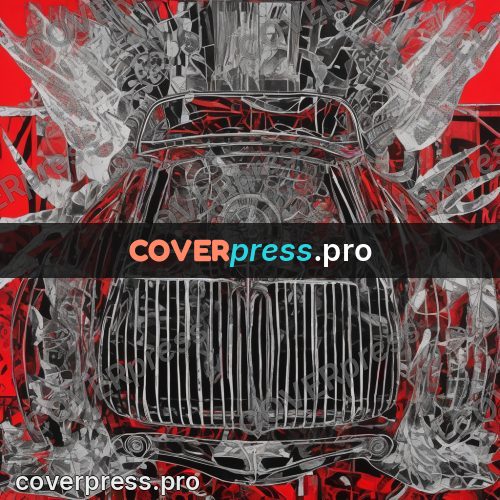 Mixed media illustration: car front on red