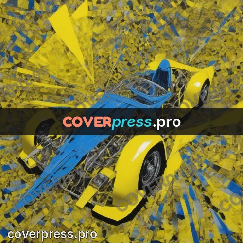 Mixed media illustration: car among yellow shards