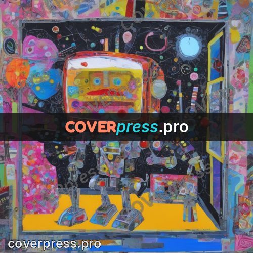 Mixed media illustration: robot at a sweet shop window