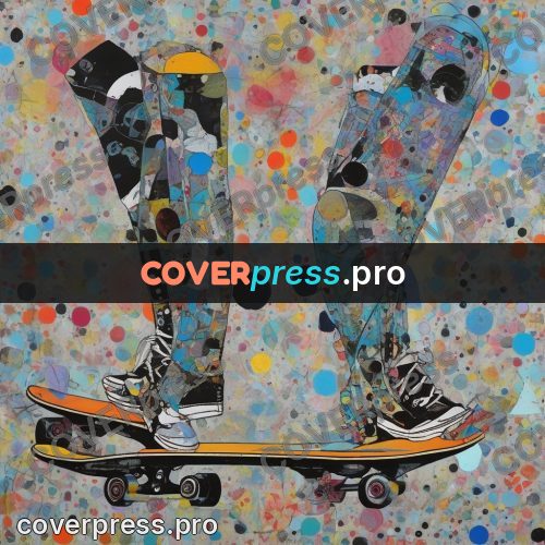 Mixed media illustration: skater legs on a board