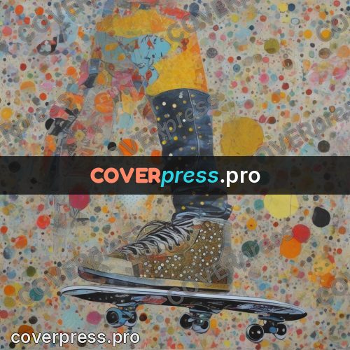 Mixed media illustration: skater legs on a board