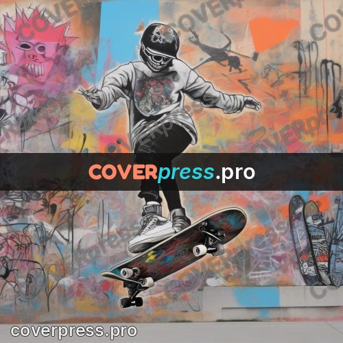 Mixed media illustration: skater in the air