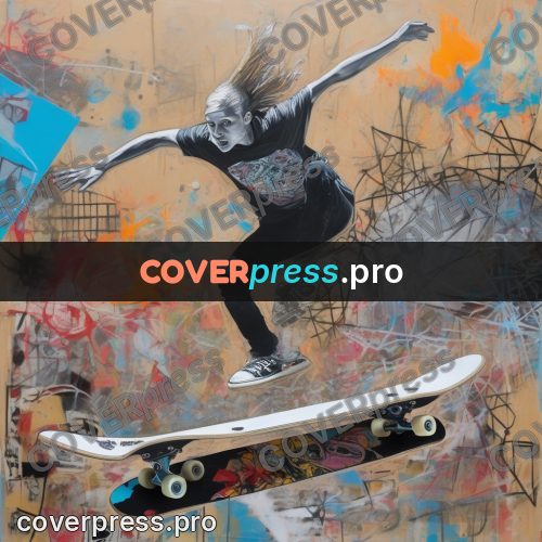 Mixed media illustration: skater in the air