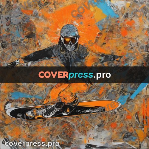 Mixed media illustration: skater against an orange burst