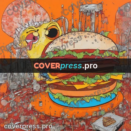 Mixed media illustration: burger and a toothy face