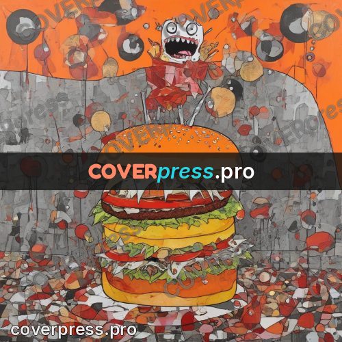Mixed media illustration: burger and a toothy face