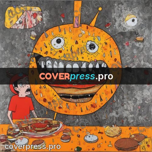 Mixed media illustration: burger and a toothy face