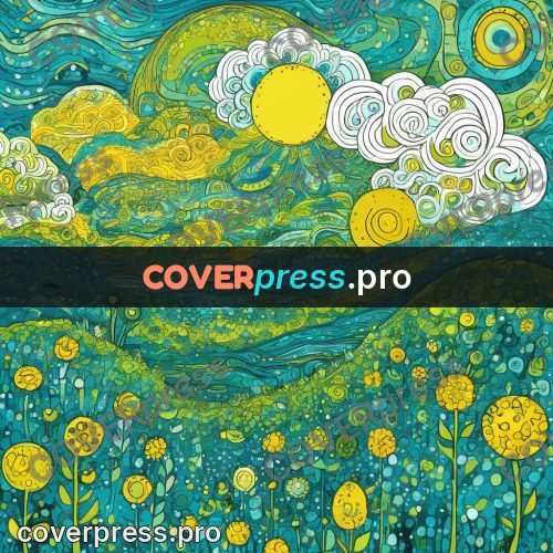 Doodle drawing: sun and clouds among swirls