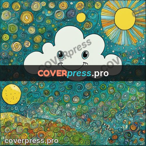 Doodle drawing: sun and clouds among swirls