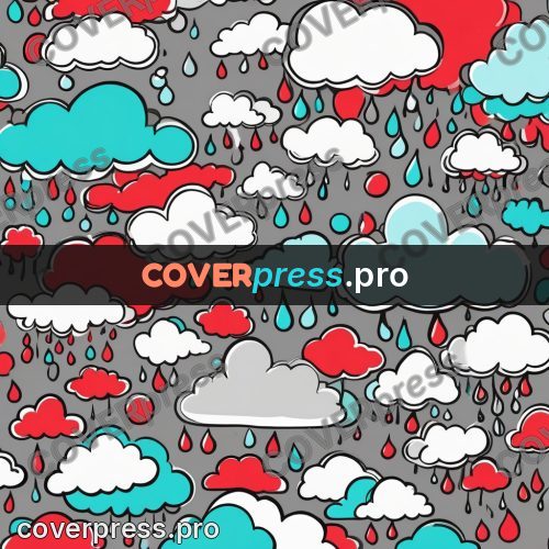 Doodle drawing: clouds with falling raindrops