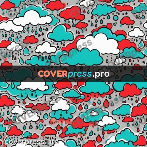 Doodle drawing: clouds with falling raindrops