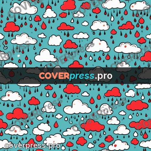 Doodle drawing: clouds with falling raindrops