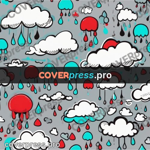 Doodle drawing: clouds with falling raindrops