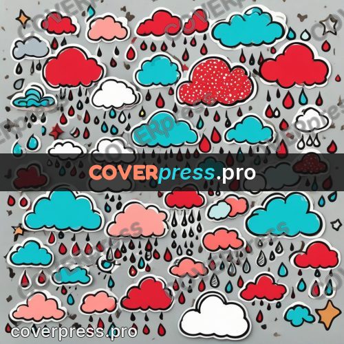 Doodle drawing: clouds with falling raindrops
