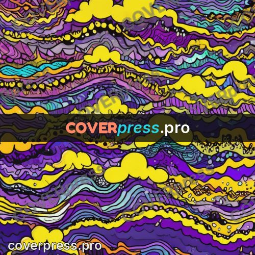 Doodle drawing: wavy purple and yellow bands