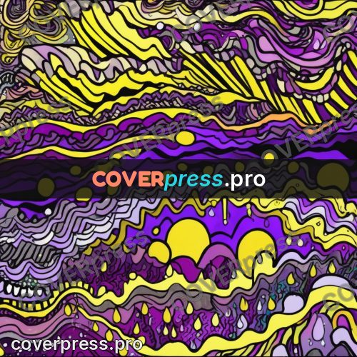 Doodle drawing: wavy purple and yellow bands