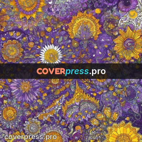 Doodle drawing: golden flowers on purple