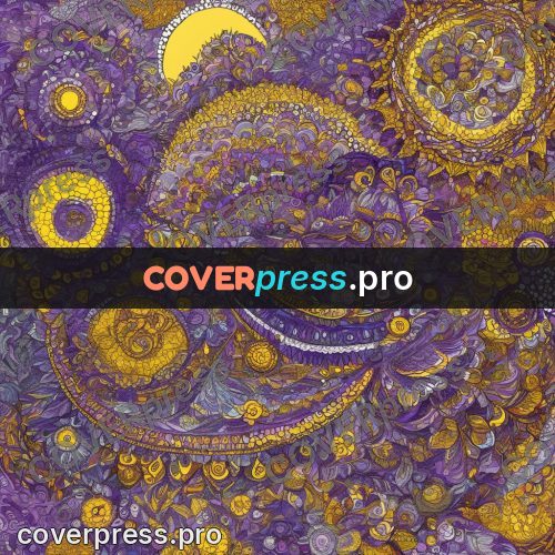 Doodle drawing: golden flowers on purple